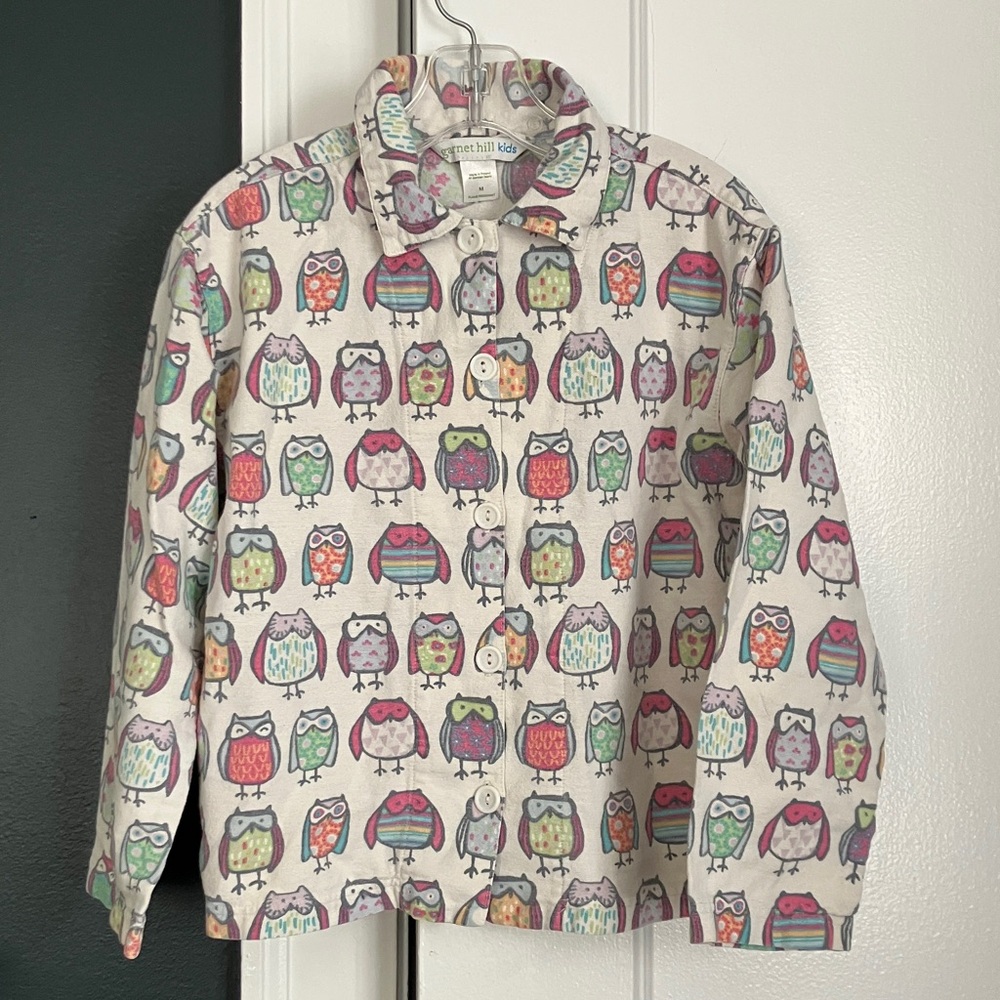 Garnett Hill Kids Flannel Button-front Pajama Top, Size M, Owl Print